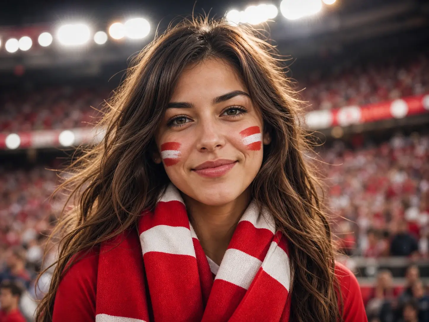 Anteprima del creatore avatar calcio AI con foto profilo da tifoso, face paint e luci dello stadio