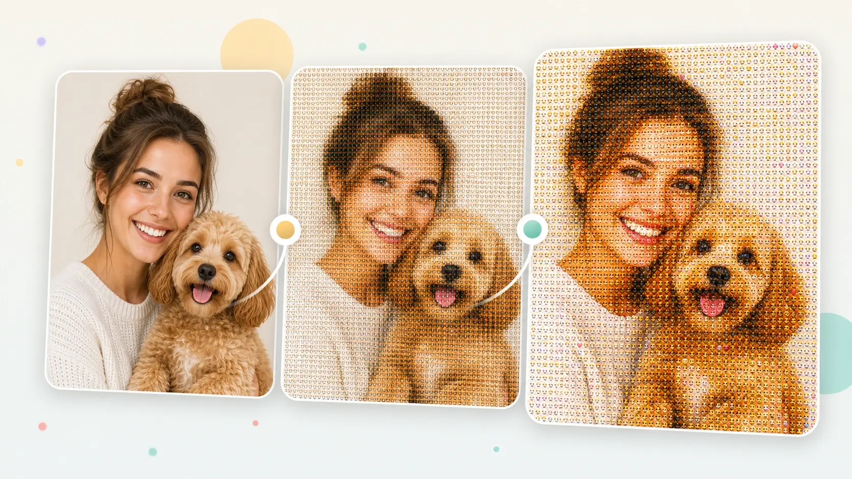 Photo From Emoji preview showing a recognizable portrait rebuilt with colorful emoji mosaic tiles